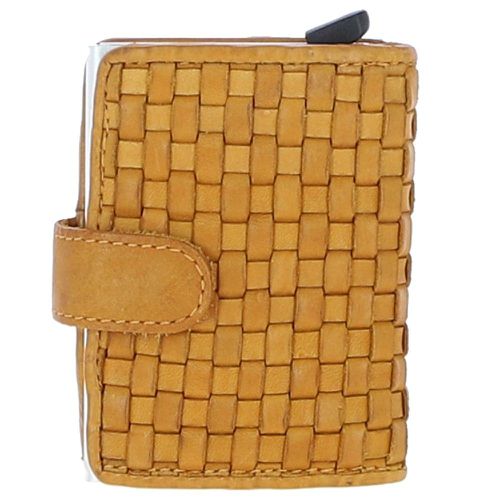 La Perfetto' Metal & Woven Leather Card Wallet Case: D-10W Yellow NA - Ashwood Handbags - Modalova