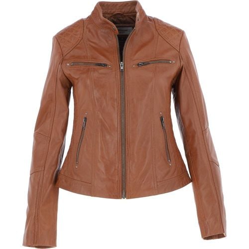 Apos;Donna Milano&apos; Real Leather Fashion Biker Style Jacket: AWL-1201 Tan 10 - Ashwood Handbags - Modalova