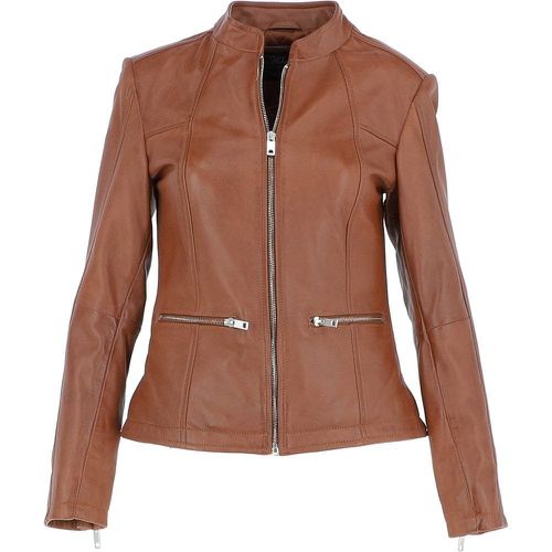 Apos;Chiara&apos; Ladies Mandarin Collar Leather Biker Jacket: AWL-265 Tan 18 - Ashwood Handbags - Modalova