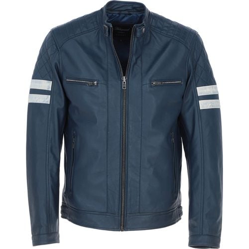 Apos;Nova&apos; Ashwood Leather Contrasting Stripe Biker Jacket: AWM-NOVA Size L Navy Blue - Ashwood Handbags - Modalova