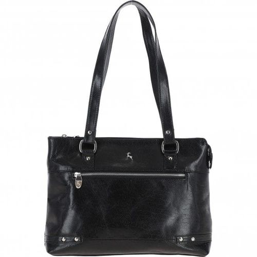 Apos;Velutto Eleganza&apos; Zip Mid Section Real Leather Shoulder Bag: 52234 Black/vt NA - Ashwood Handbags - Modalova