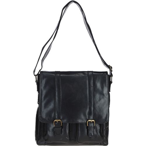 Leather Messenger Bag with Front Buckle Pockets: TL-007 Black NA - Ashwood Handbags - Modalova