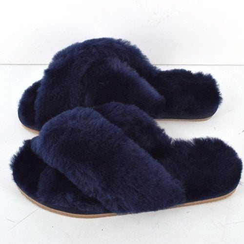 Casey Ladies Sheepskin Crossover Slippers Navy 5/6 - Ashwood Handbags - Modalova