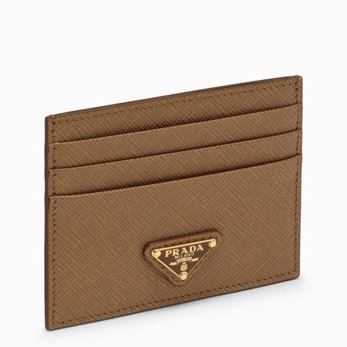 Saffiano leather camel card holder - Prada - Modalova