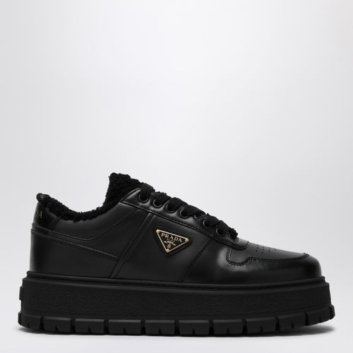 Leather and sheepskin platform sneaker - Prada - Modalova