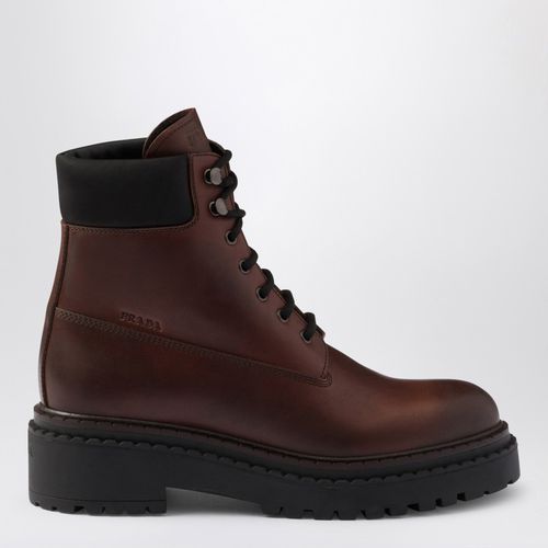 Ebony coloured leather and Re-Nylon boot - Prada - Modalova