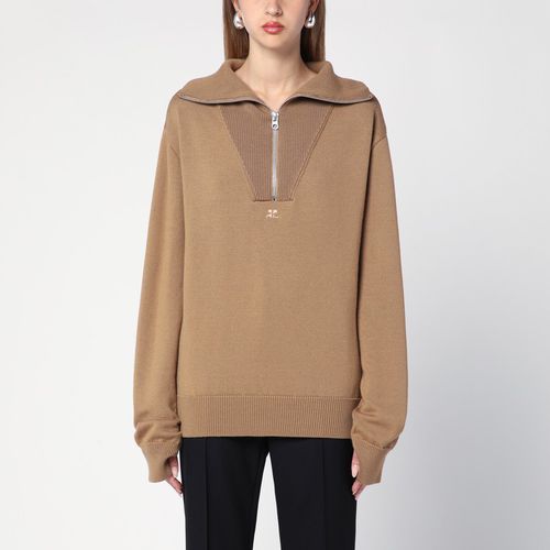 Beigefarbener Pullover mit Reißverschluss aus Wolle - Courrèges - Modalova