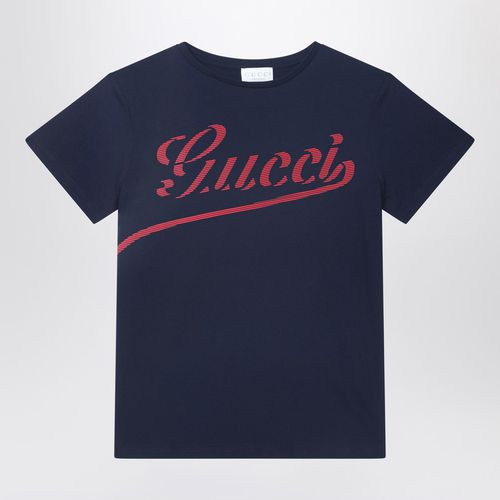 Blaues T-Shirt mit Logo-Print - GUCCI - Modalova