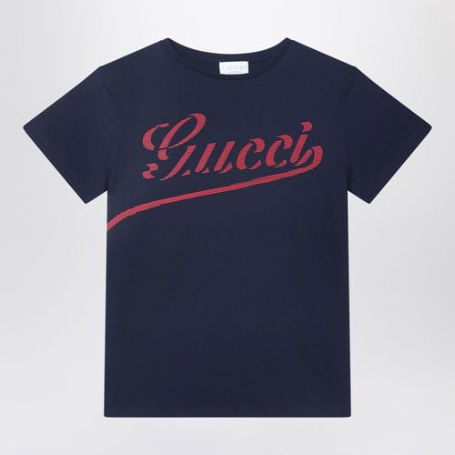 Blue T-shirt with logo print - GUCCI - Modalova