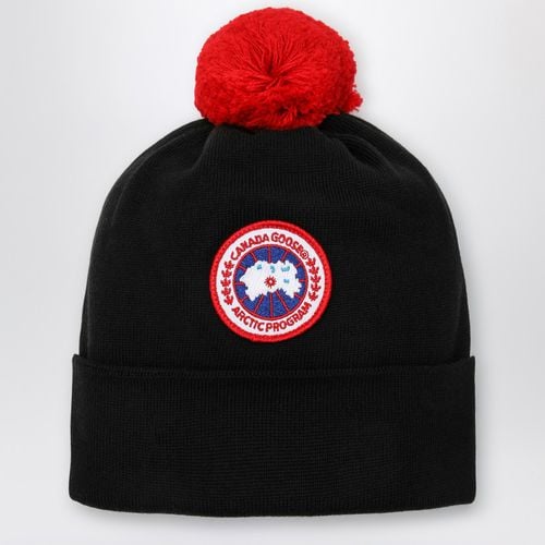 Cuffia nera in lana con pon pon - Canada Goose - Modalova