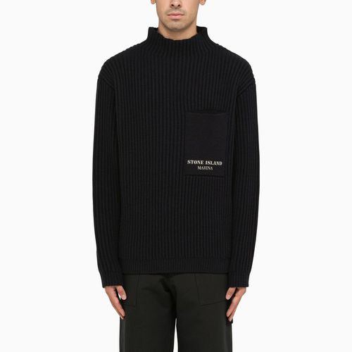 Marineblauer gerippter Rollkragenpullover aus Wolle - Stone Island - Modalova