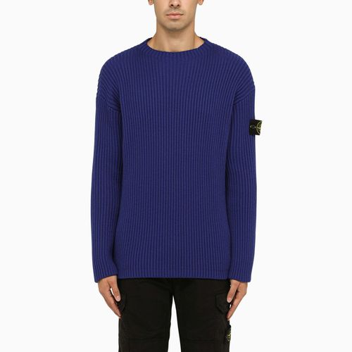 Blue ribbed crew-neck jumper - Stone Island - Modalova