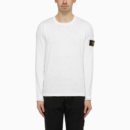 Weißer Pullover mit Rundhalsausschnitt und Logo - Stone Island - Modalova