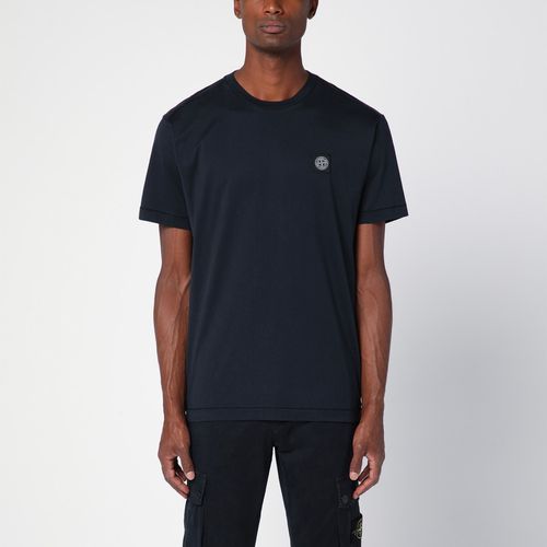 Navy cotton T-shirt with logo patch - Stone Island - Modalova