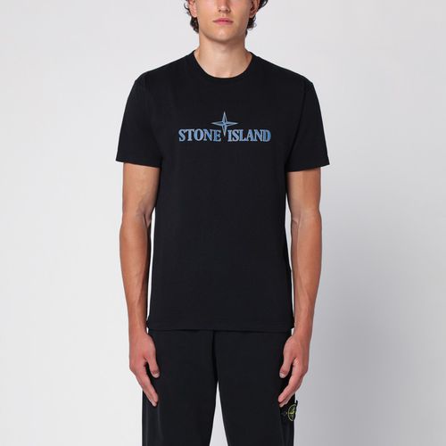 T-shirt nera in cotone con logo - Stone Island - Modalova