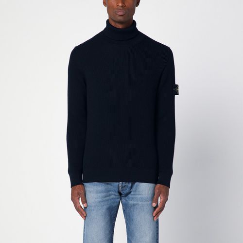 Navy ribbed turtleneck sweater in wool - Stone Island - Modalova