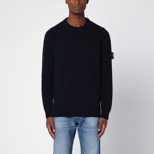 Marineblauer Pullover mit Rundhalsausschnitt aus Wollgemisch - Stone Island - Modalova