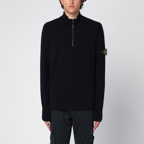 Schwarzer Pullover mit Reißverschluss aus Schurwolle - Stone Island - Modalova