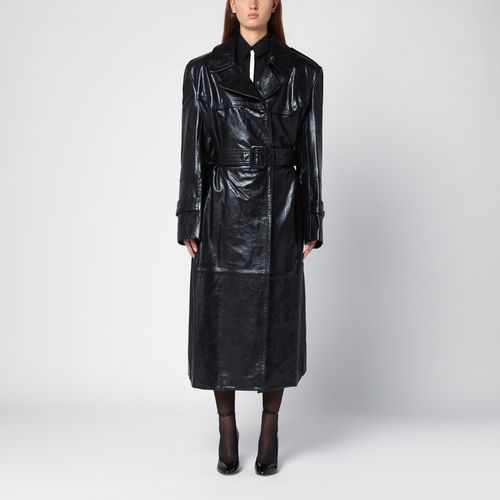 Schwarzer Trenchcoat aus halbglänzendem Nappaleder - Sportmax - Modalova