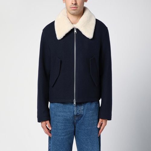 Navy wool bomber jacket with shearling collar - Ami Paris - Modalova