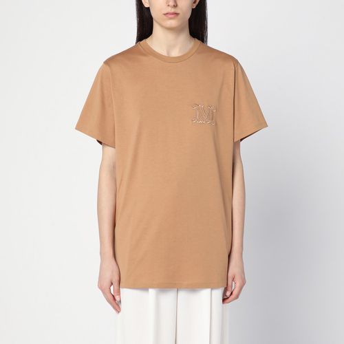 Beigefarbenes Oversize T-Shirt aus Baumwolle mit Logostickerei - Max Mara - Modalova