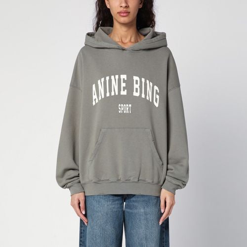 Dusty olive hooded sweatshirt with logo print - ANINE BING - Modalova