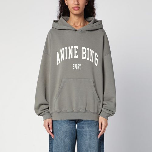 Dusty olive hooded sweatshirt with logo print - ANINE BING - Modalova