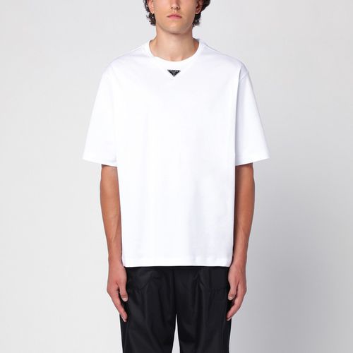 White T-shirt with logo triangle - Prada - Modalova