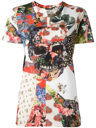 T-shirt à fleurs et tête de mort imprimées - Alexander McQueen - Modalova