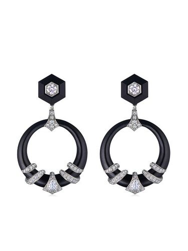 Boucles d'oreilles en or 18ct ornées de diamants et de jade - FRED LEIGHTON - Modalova