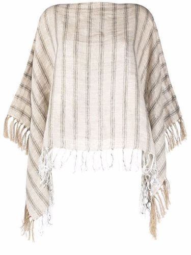 Poncho rayé à détails de pompons - Brunello Cucinelli - Modalova