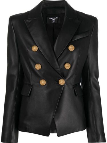 Blazer en cuir à boutonnière croisée - Balmain - Modalova