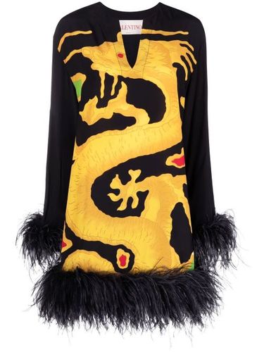 Robe en soie imprimée à détails de plumes - Valentino Garavani - Modalova