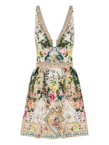 Robe courte en soie à col v - Camilla - Modalova