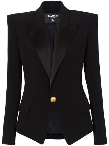 Blazer boutonné à revers en satin - Balmain - Modalova