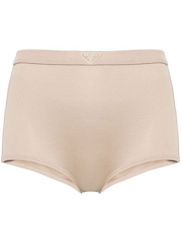 Short court à plaque logo en émail - Prada - Modalova