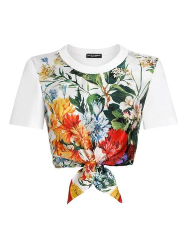 T-shirt en soie mélangée à coupe crop - Dolce & Gabbana - Modalova