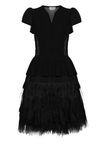 Robe courte bordée de plumes à manches bouffantes - Alexander McQueen - Modalova