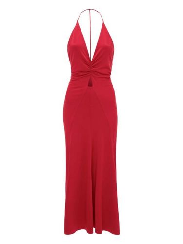 Robe mi-longue froncée à col v - Victoria Beckham - Modalova