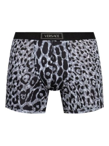 Boxer imprimé léopard à bande logo - Versace - Modalova