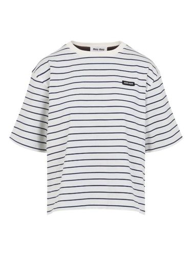 T-shirt rayé à logo poitrine - Miu Miu - Modalova