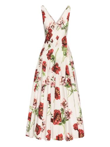 Robe longue fleurie à col v - Oscar de la Renta - Modalova
