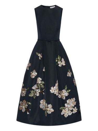 Robe mi-longue fleurie à sequins - Oscar de la Renta - Modalova