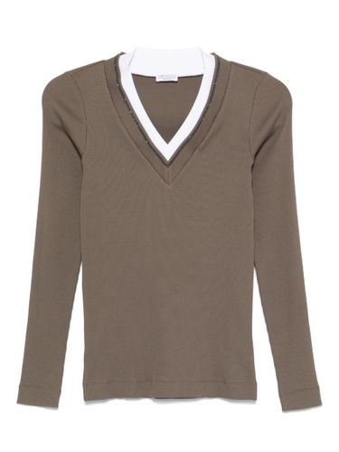 T-shirt côtelé à col v - Brunello Cucinelli - Modalova