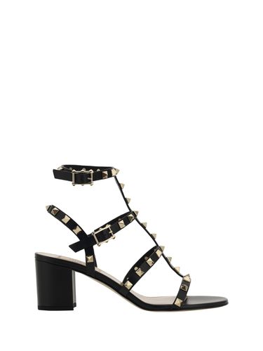 Rockstud Black Leather Sandal - Valentino Garavani - Modalova