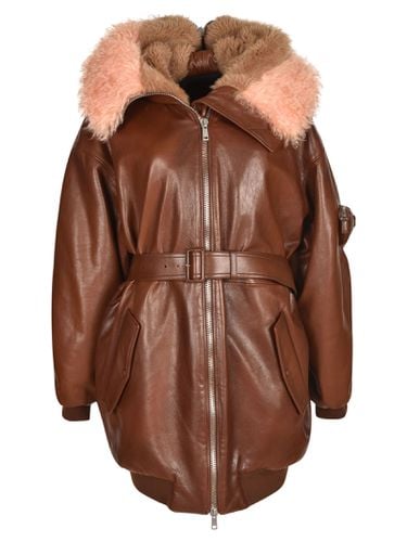 Prada Furred Hood Zip Belted Coat - Prada - Modalova