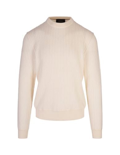 Neutral Sweater With Fishbone Knit - Hugo Boss - Modalova