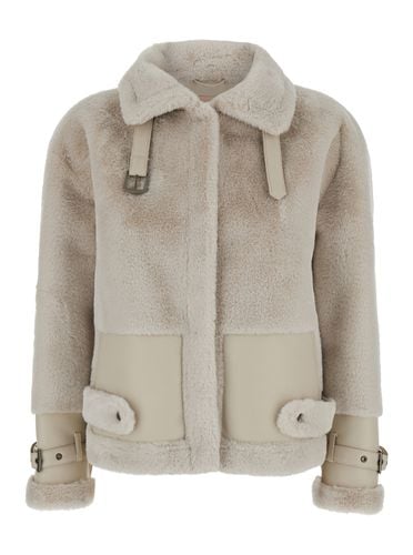 Beige Jacket With Buckles In Eco Fur Woman - TwinSet - Modalova