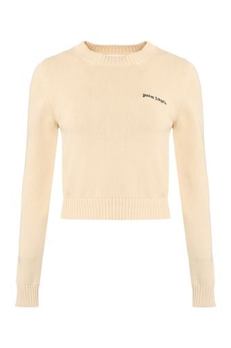 Crewneck Sweater With Embroidered Logo In Cotton - Palm Angels - Modalova