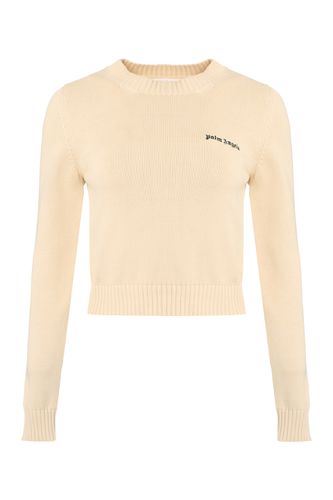 Crewneck Sweater With Embroidered Logo In Cotton - Palm Angels - Modalova